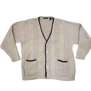 Vintage ESPRIT SPORT Cable Knit Cardigan Sweater Mens SM Cream Eccentric Grandpa